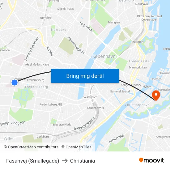 Fasanvej (Smallegade) to Christiania map