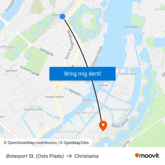 Østerport St. (Oslo Plads) to Christiania map