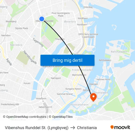 Vibenshus Runddel St. (Lyngbyvej) to Christiania map