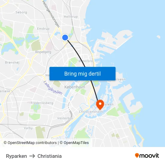 Ryparken to Christiania map