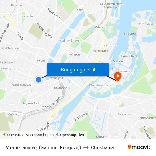 Værnedamsvej (Gammel Kongevej) to Christiania map