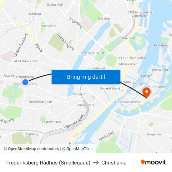 Frederiksberg Rådhus (Smallegade) to Christiania map