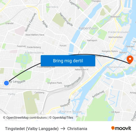 Tingstedet (Valby Langgade) to Christiania map