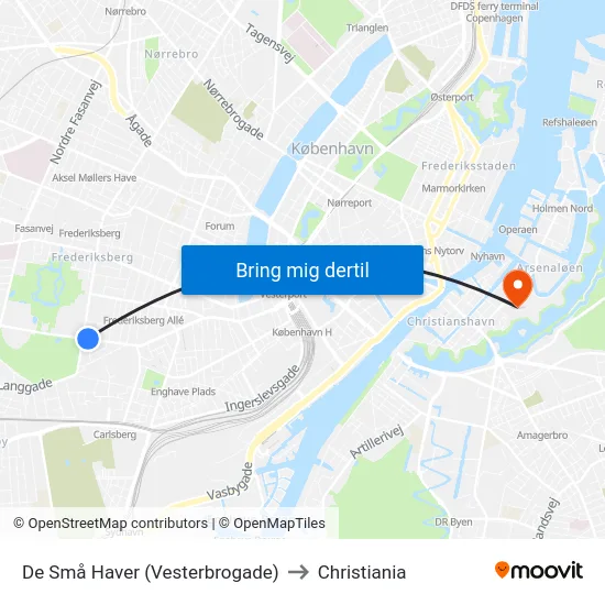 De Små Haver (Vesterbrogade) to Christiania map