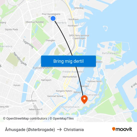 Århusgade (Østerbrogade) to Christiania map