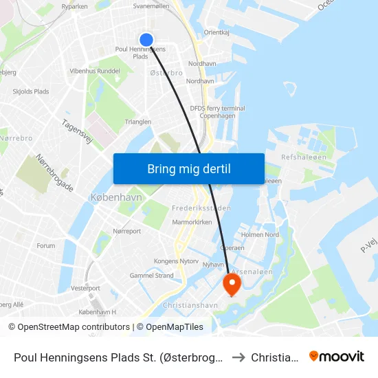 Poul Henningsens Plads St. (Østerbrogade) to Christiania map