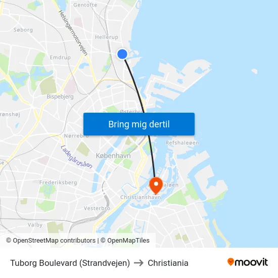 Tuborg Boulevard (Strandvejen) to Christiania map