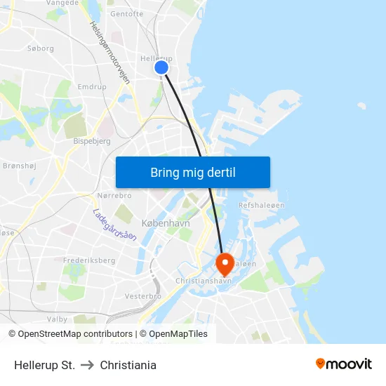 Hellerup St. to Christiania map