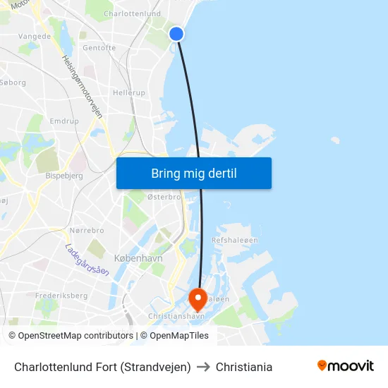 Charlottenlund Fort (Strandvejen) to Christiania map