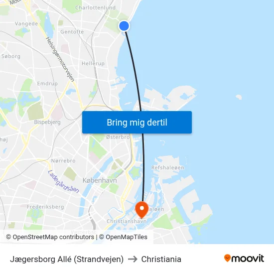 Jægersborg Allé (Strandvejen) to Christiania map
