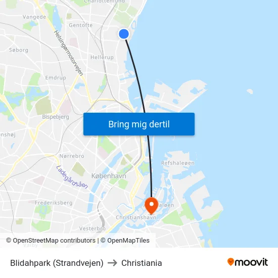 Blidahpark (Strandvejen) to Christiania map