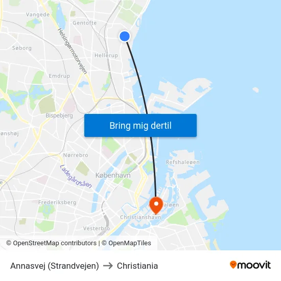 Annasvej (Strandvejen) to Christiania map