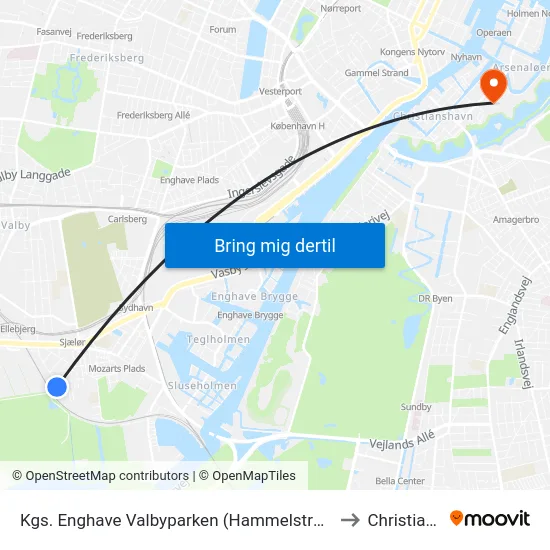 Kgs. Enghave Valbyparken (Hammelstrupvej) to Christiania map