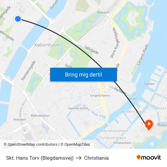 Skt. Hans Torv (Blegdamsvej) to Christiania map