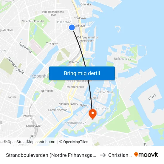 Strandboulevarden (Nordre Frihavnsgade) to Christiania map