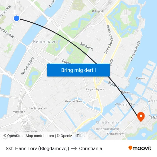 Skt. Hans Torv (Blegdamsvej) to Christiania map