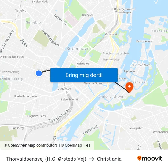 Thorvaldsensvej (H.C. Ørsteds Vej) to Christiania map
