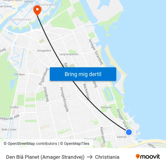 Den Blå Planet (Amager Strandvej) to Christiania map
