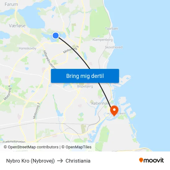 Nybro Kro (Nybrovej) to Christiania map