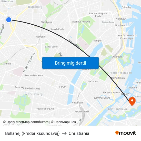 Bellahøj (Frederikssundsvej) to Christiania map