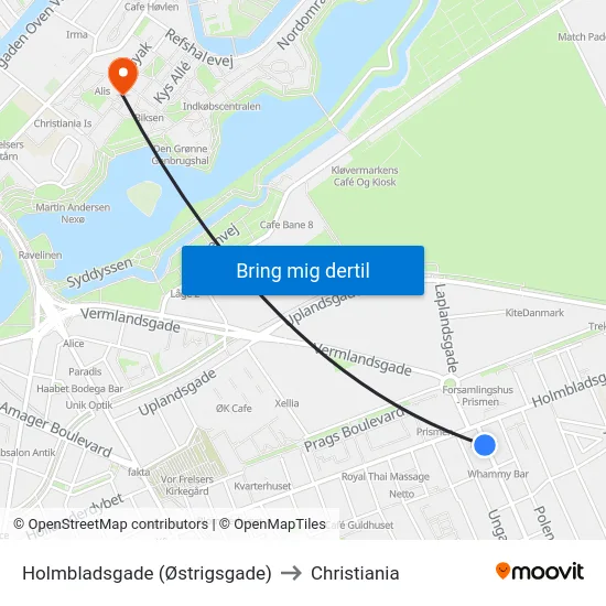 Holmbladsgade (Østrigsgade) to Christiania map