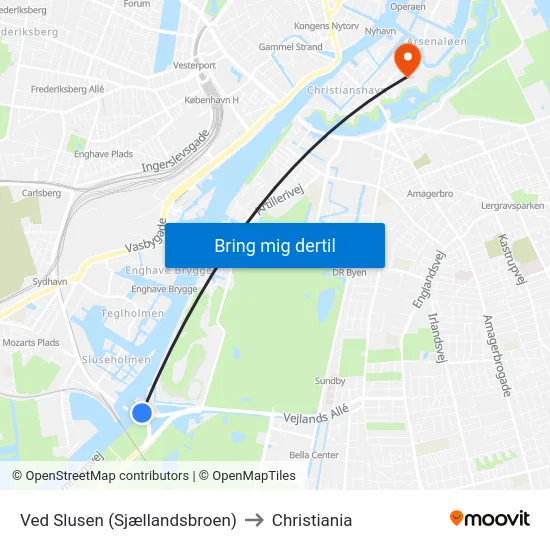 Ved Slusen (Sjællandsbroen) to Christiania map