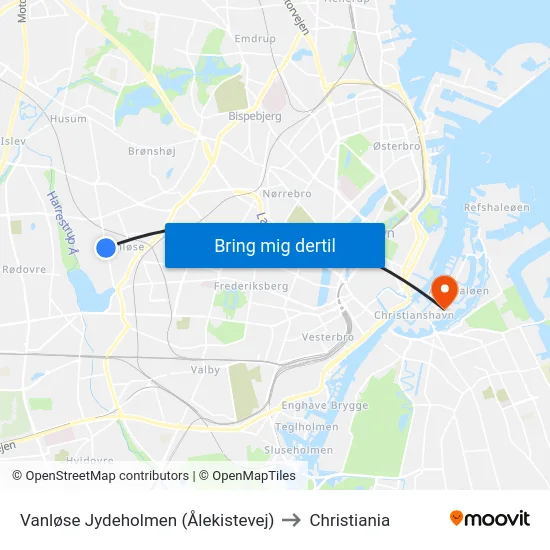 Vanløse Jydeholmen (Ålekistevej) to Christiania map
