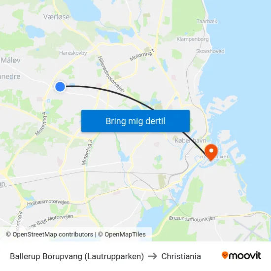 Ballerup Borupvang (Lautrupparken) to Christiania map