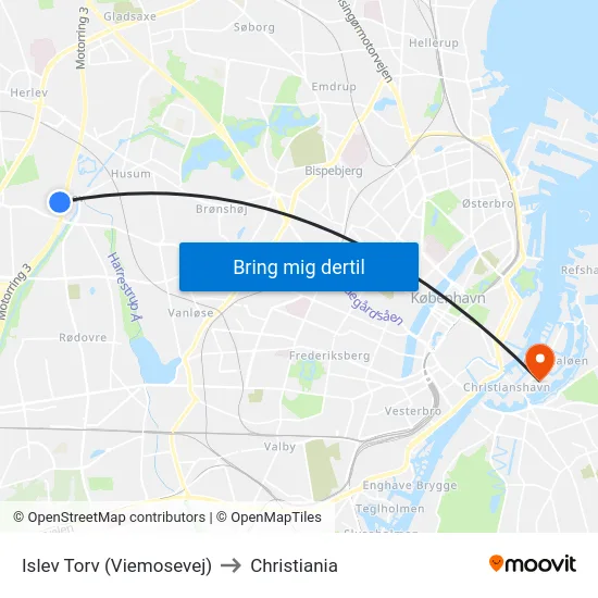 Islev Torv (Viemosevej) to Christiania map