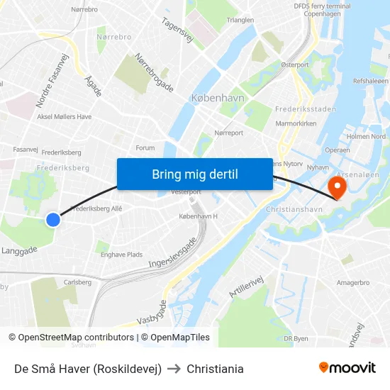 De Små Haver (Roskildevej) to Christiania map
