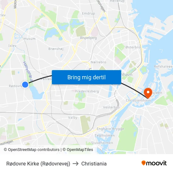 Rødovre Kirke (Rødovrevej) to Christiania map