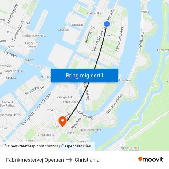 Fabrikmestervej Operaen to Christiania map