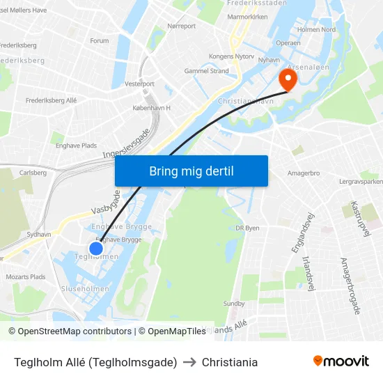 Teglholm Allé (Teglholmsgade) to Christiania map