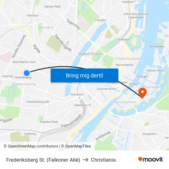 Frederiksberg St. (Falkoner Allé) to Christiania map