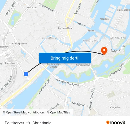 Polititorvet to Christiania map