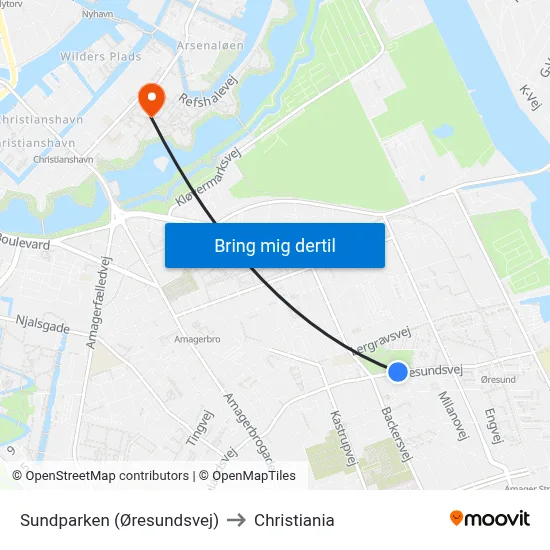 Sundparken (Øresundsvej) to Christiania map