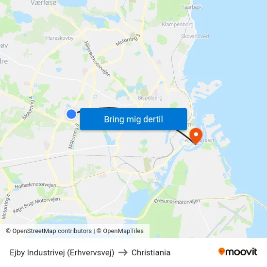 Ejby Industrivej (Erhvervsvej) to Christiania map