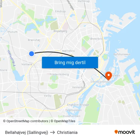 Bellahøjvej (Sallingvej) to Christiania map