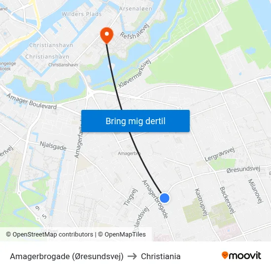 Amagerbrogade (Øresundsvej) to Christiania map