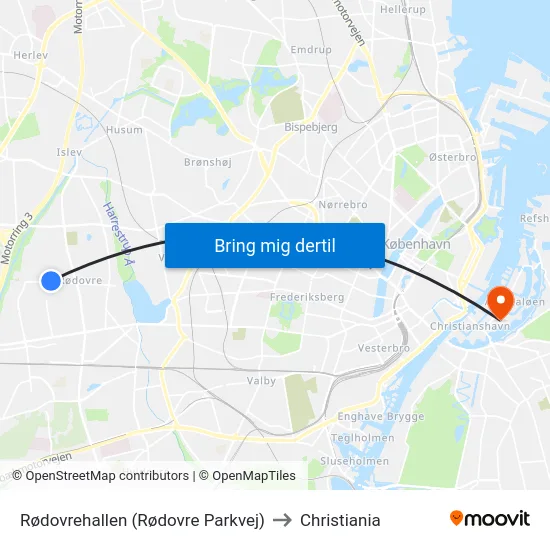 Rødovrehallen (Rødovre Parkvej) to Christiania map