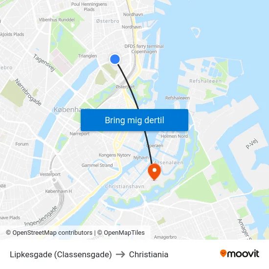 Lipkesgade (Classensgade) to Christiania map