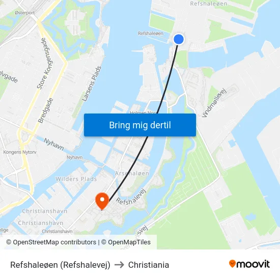 Refshaleøen (Refshalevej) to Christiania map