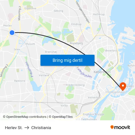 Herlev St. to Christiania map