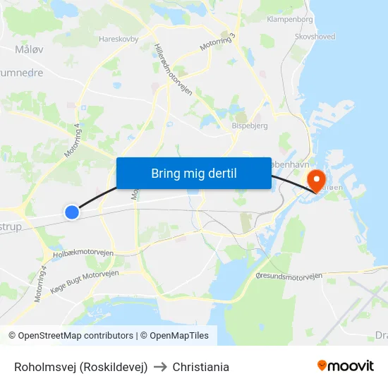 Roholmsvej (Roskildevej) to Christiania map