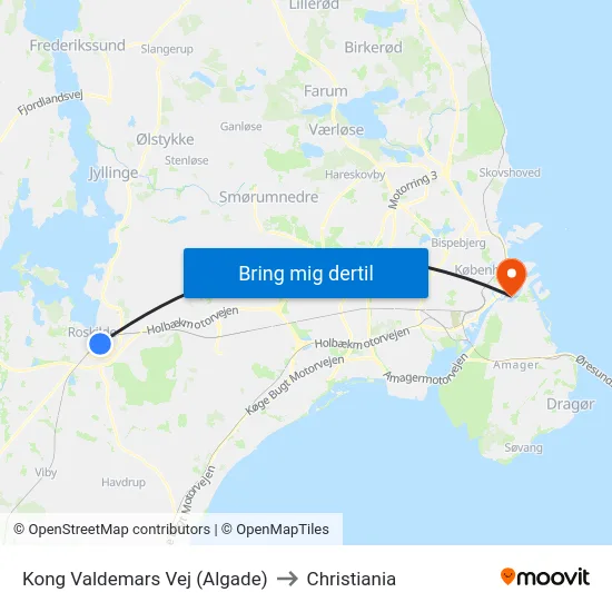 Kong Valdemars Vej (Algade) to Christiania map