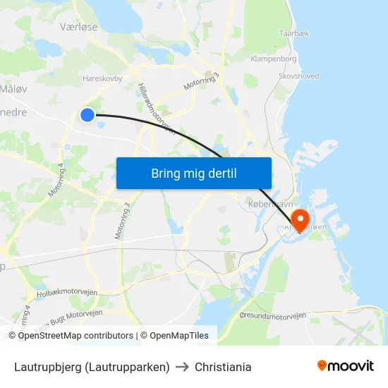 Lautrupbjerg (Lautrupparken) to Christiania map