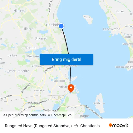 Rungsted Havn (Rungsted Strandvej) to Christiania map