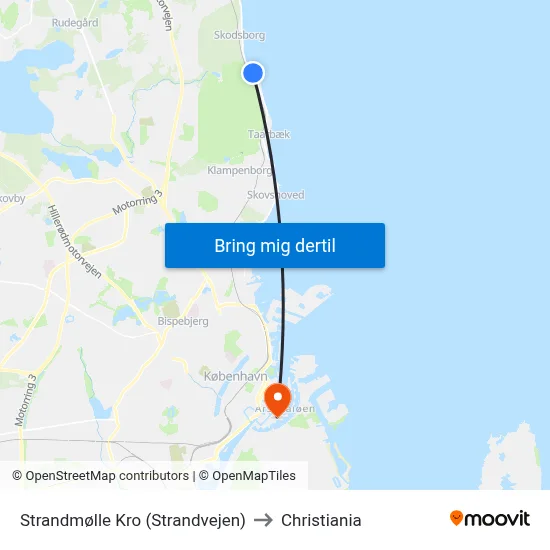 Strandmølle Kro (Strandvejen) to Christiania map
