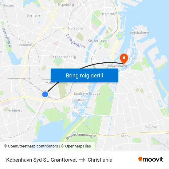 København Syd St. Grønttorvet to Christiania map
