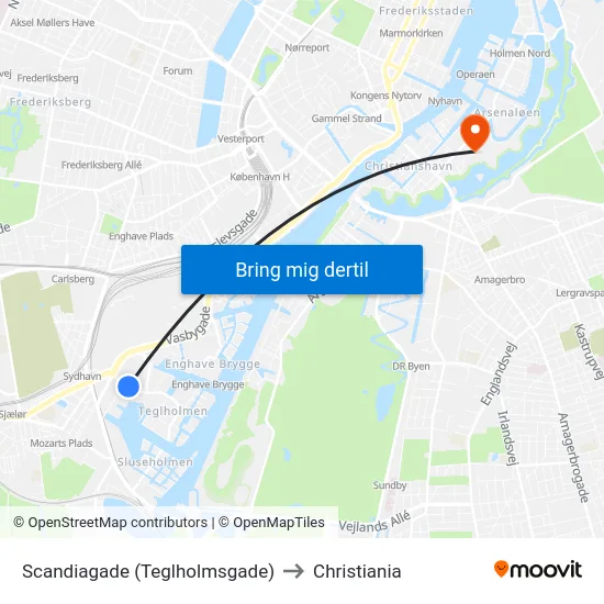Scandiagade (Teglholmsgade) to Christiania map